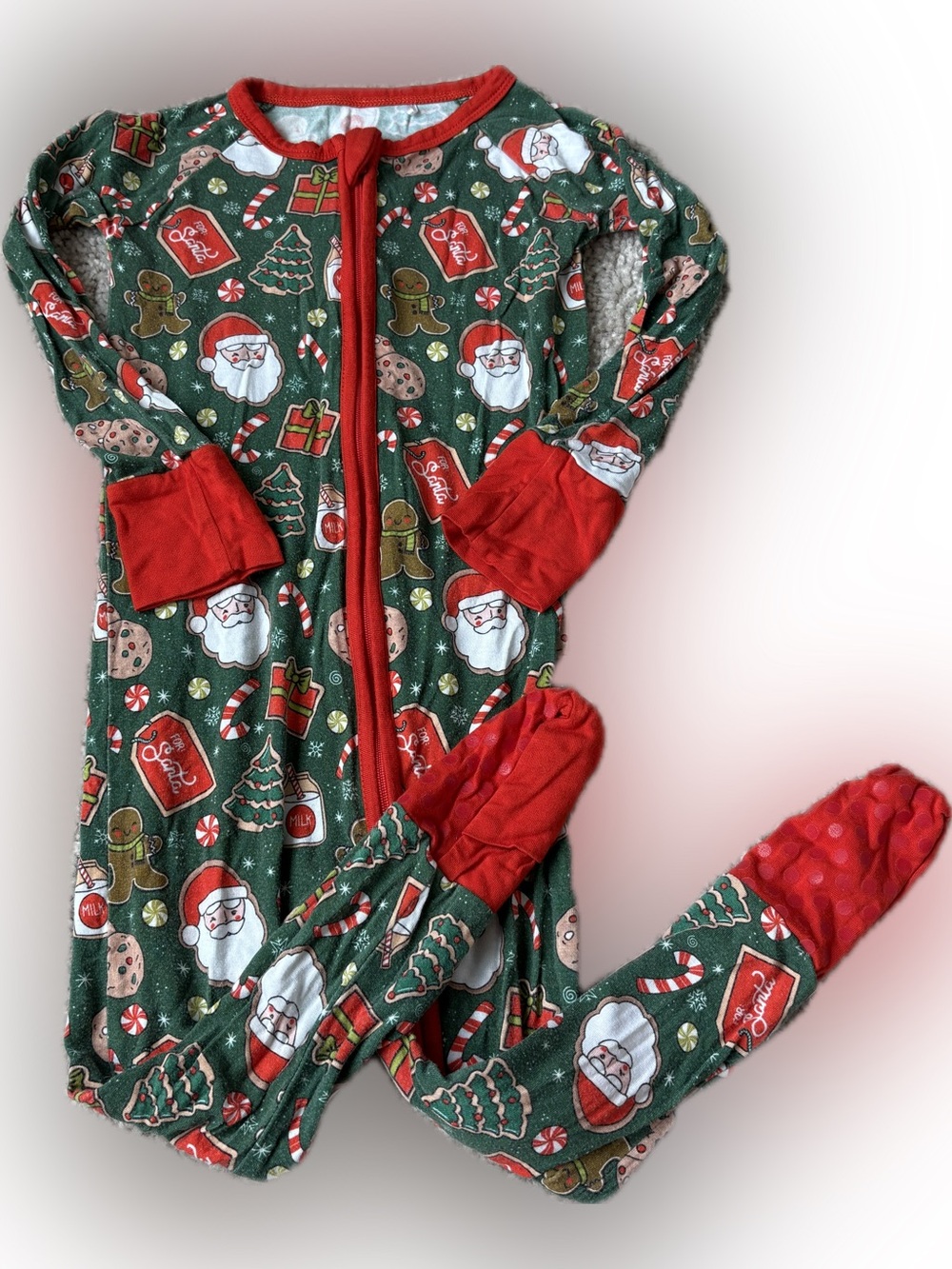 Kiki + Lulu Christmas Santa & Holiday Print Footed Onesie - Red & Green